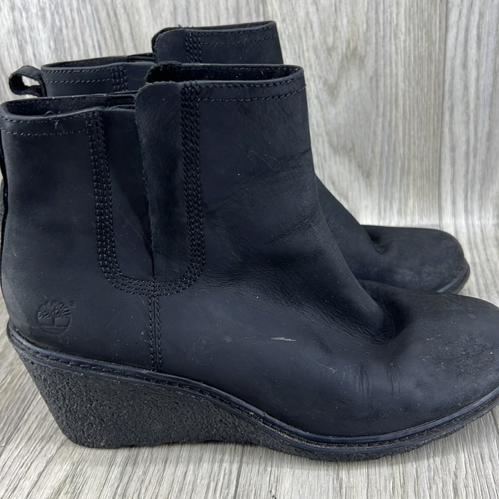 Timberland Amston Chelsea Pull On Leather Black Wedge Boots Women - Picture 7 of 10